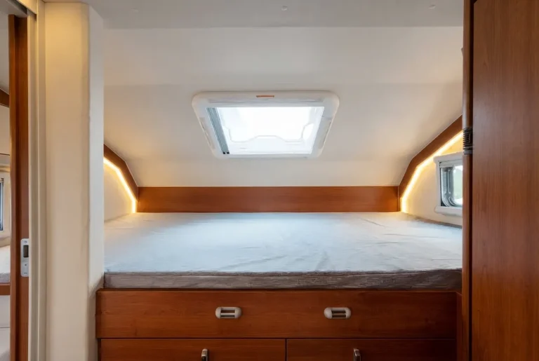Caravan bed base and cabinet face application area