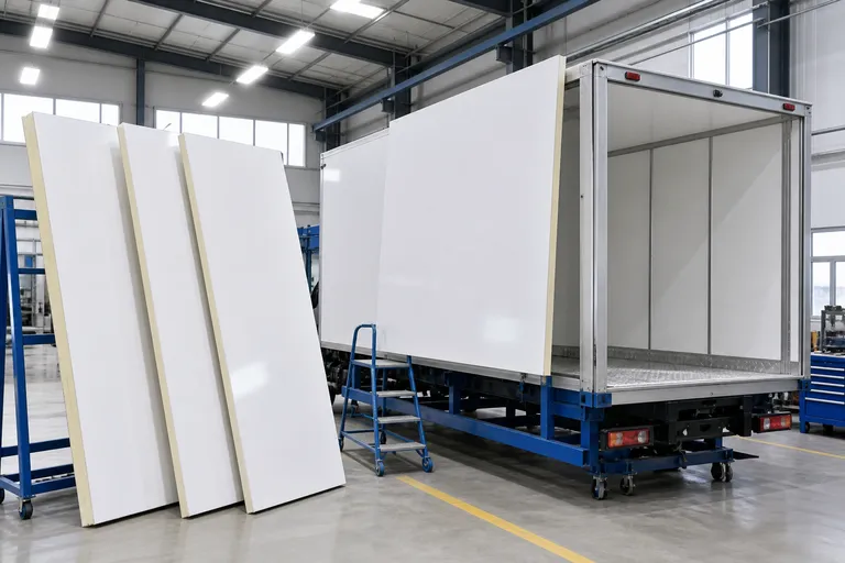 Workshop assembling an insulated FRP sandwich panel truck body